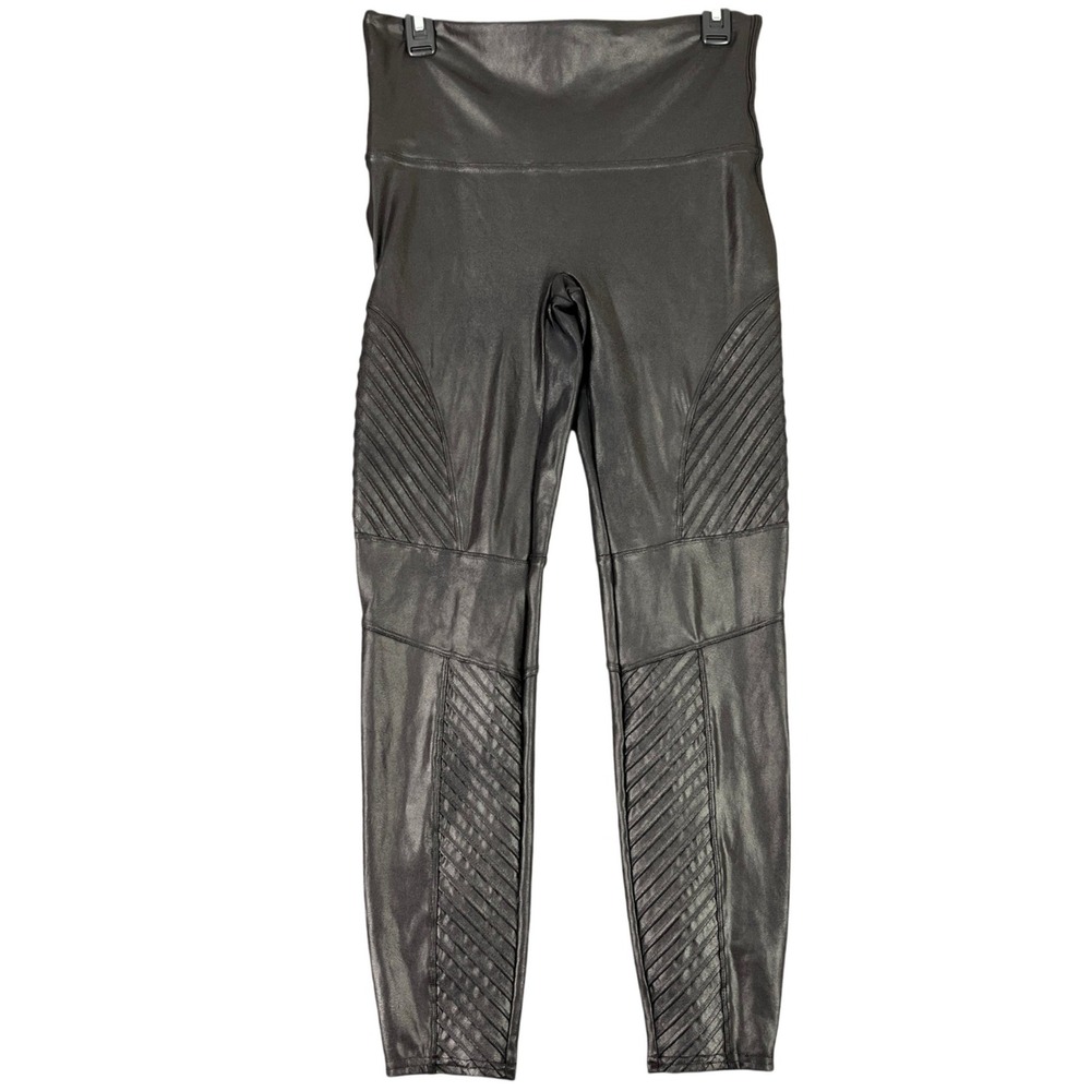 Spanx Leggings Faux Leather Moto Ribbed Detailing Casual Night Out Womens XL‎